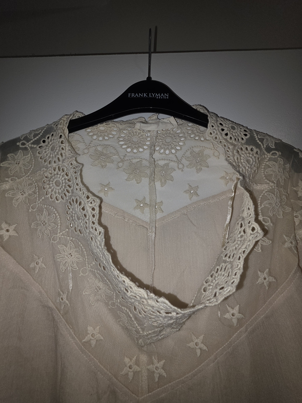 lovestitch Cream Lace-Trim Peasant Blouse